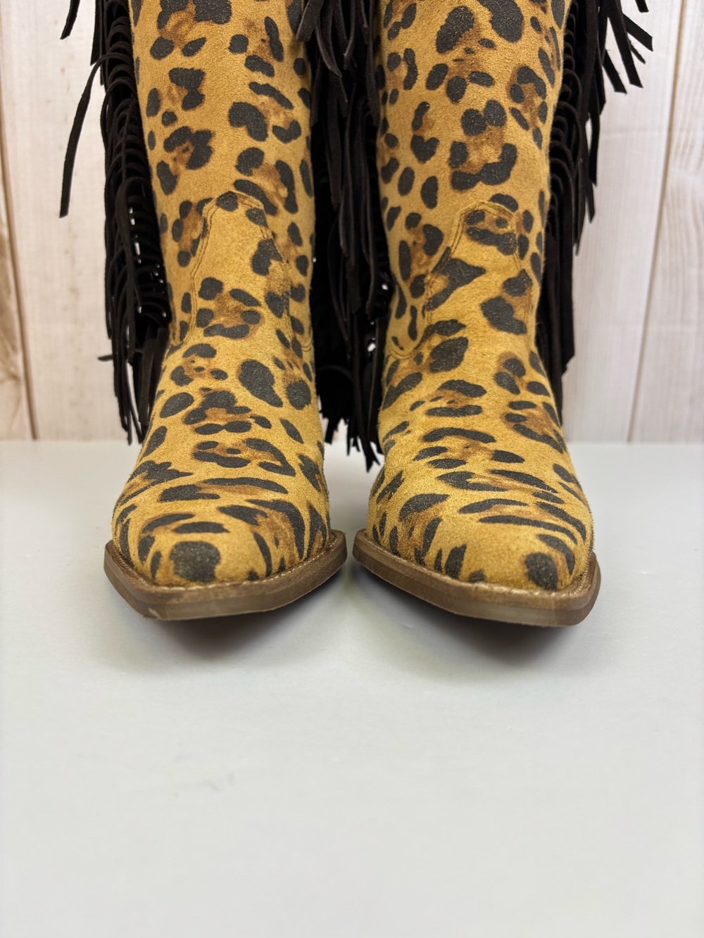 Dingo Twisted Leopard Fringe Suede Western Cowboy Boots Size 10 NIB - Picture 5 of 17